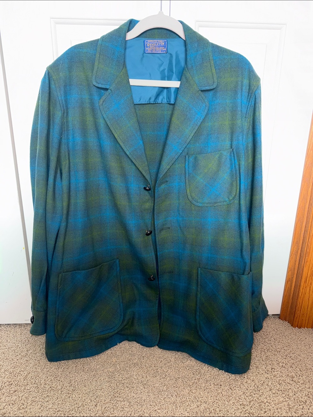 Pendleton Blue-Green Plaid Blazer Jacket vintage